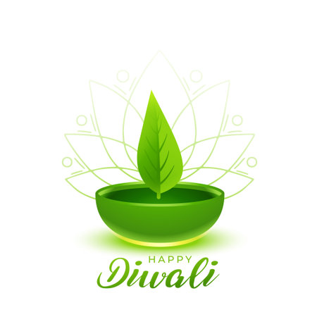 elegant green diwali occasion background with creative leaf diyaのイラスト素材