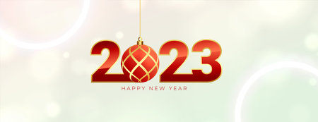 new year 2023 wishes banner with christmas bauble vector