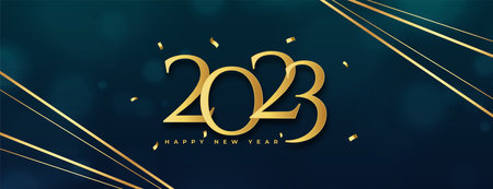 2023 new year occasion banner with golden confetti vector