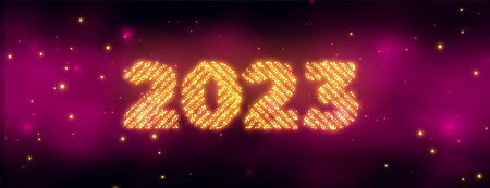 happy new year shiny wallpaper with 2023 golden glitter text vector