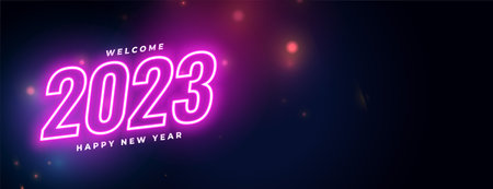 neon style 2023 text for happy new year greeting banner vectorのイラスト素材