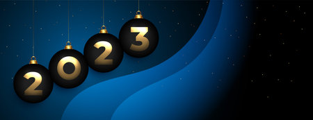 2023 new year wishes banner with realistic christmas ball vector