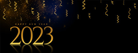 2023 new year golden confetti celebration banner vector