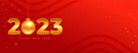happy new year 2023 banner with 3d christmas ball vectorのイラスト素材