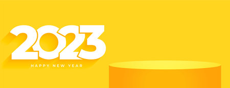 3d podium design for 2023 new year yellow wallpaper vectorのイラスト素材
