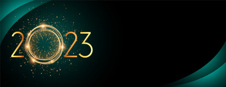 elegant 2023 new year banner with shiny light frame and firework vector