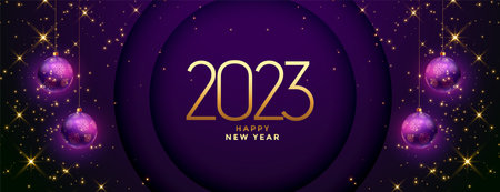 shiny 2023 new year decorative poster with christmas ball vector