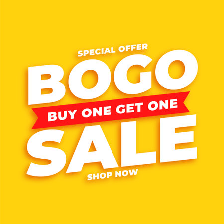 bogo sale buyone get one offer yellow background vectorのイラスト素材