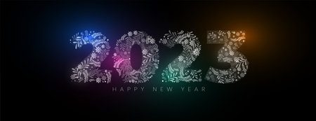 elegant 2023 new year holiday banner with christmas leaves vector