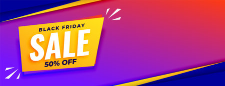 vibrant color black friday festive sale banner with 50% off vectorのイラスト素材