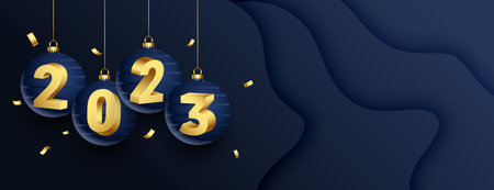 stylish new year eve 2023 banner with christmas ball vectorのイラスト素材
