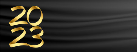 new year event banner with golden 2023 text in ribbon style vector