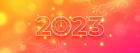 beautiful 2023 new year occasion banner with clock vector