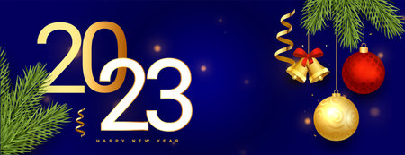 new year eve 2023 banner with christmas elements vector
