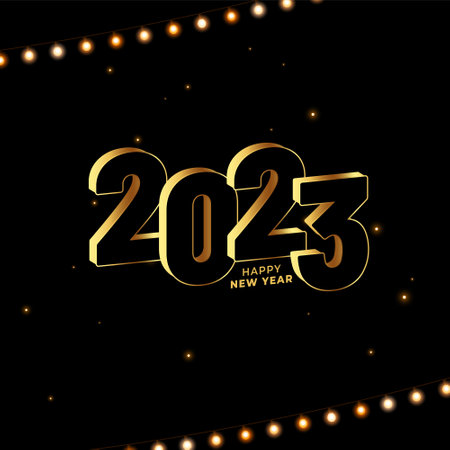 happy new year black background with 2023 text in 3d design