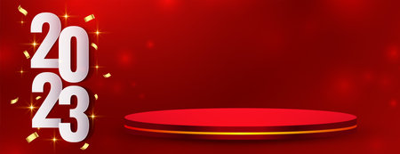 3d podium design on 2023 new year festival banner vector
