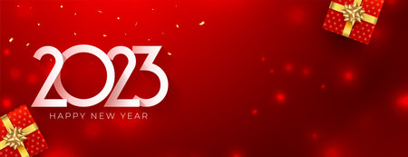 new year eve 2023 red banner with christmas giftbox vector