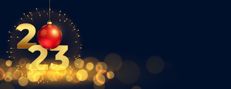 2023 new year banner with 3d ball and bokeh light effect vector