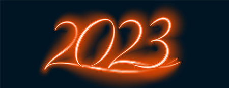 happy new year festival banner with 2023 text in neon effect vectorのイラスト素材