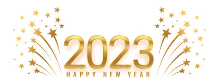 Happy new year 2023 celebration banner with bursting stars vectorのイラスト素材