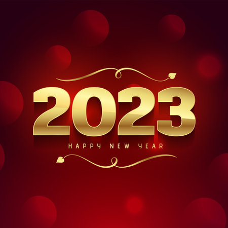 2023 golden text new year red banner with bokeh effect vectorのイラスト素材