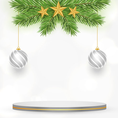 3d podium design with isolated xmas elements vector designのイラスト素材