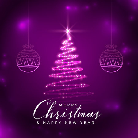 sparkling christmas tree purple wishes greeting backgroundのイラスト素材