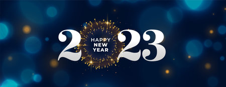2023 new year celebration banner in bokeh light effect background vector