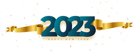 elegant happy new year 2023 wishes banner with golden ribbon vector
