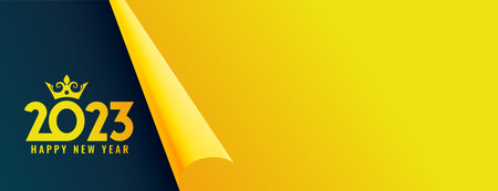 Page curl style new year 2023 banner with crown and text space vector