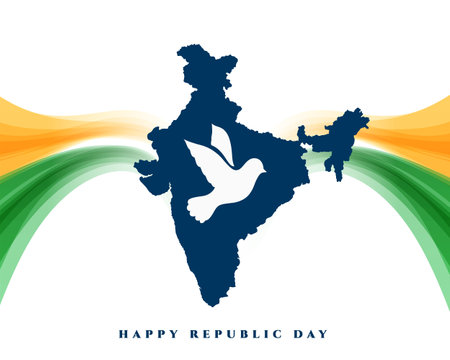 indian republic day card with map and paper cut peace bird vectorのイラスト素材