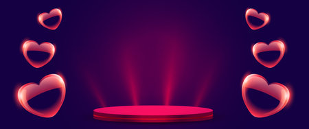 3d podium platform banner with floating bubble hearts vectorのイラスト素材