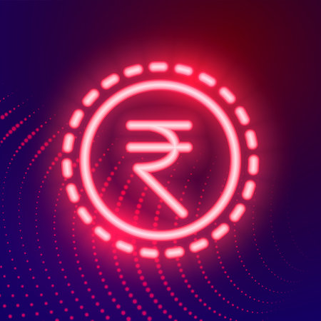glowing neon digital indian rupee symbol background vectorのイラスト素材
