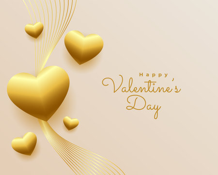 valentines day greeting with golden hearts and wavy lines vectorのイラスト素材