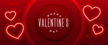 valentines day romantic banner with glowing neon hearts vectorのイラスト素材