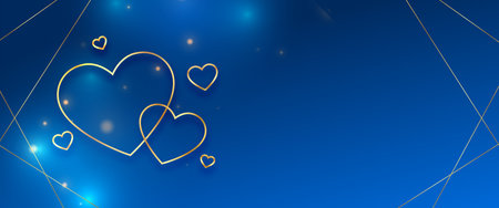 line style golden romantic hearts with text space for valentines day vector