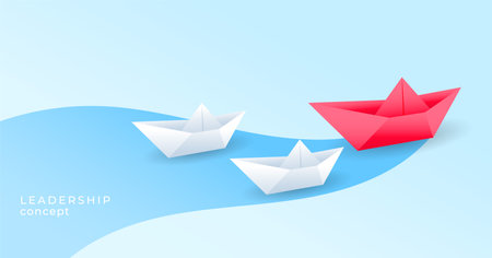 red paper boat with leader visionary setting and achieving goal vectorのイラスト素材