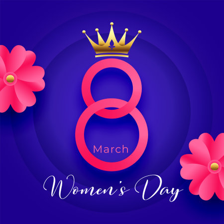 international women's day background with golden crown and flower vectorのイラスト素材