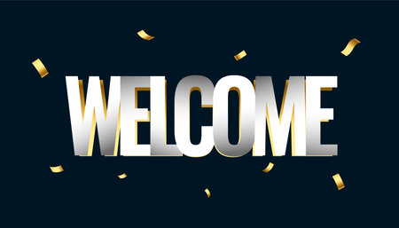 3d style welcome lettering banner with golden confetti decoration vectorのイラスト素材