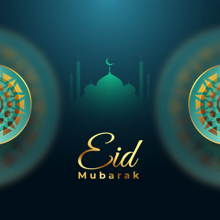 eid mubarak islamic festival event card with mosque vector