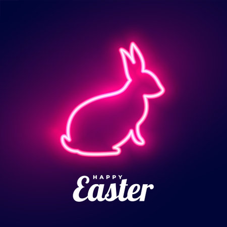 happy easter day celebration card with neon style rabbit shape vectorのイラスト素材