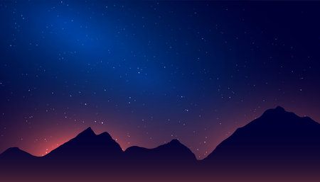 cosmic inspire stunning starry night sky banner with mountain and stars vectorのイラスト素材