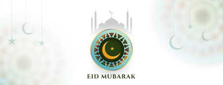 eid mubarak islamic mosque and moon beautiful banner vectorのイラスト素材