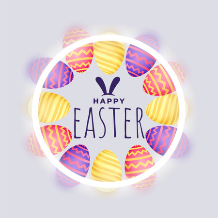 happy easter fun card with 3d colorful eggs design vectorのイラスト素材
