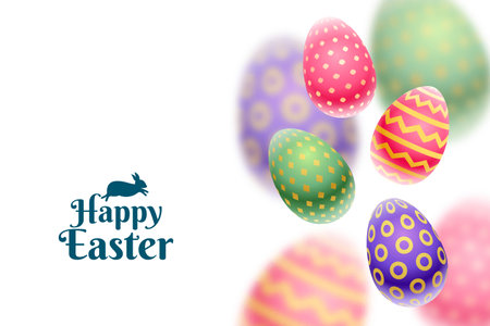 happy easter event card with 3d colorful eggs in blur style vectorのイラスト素材