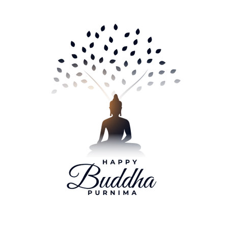 happy buddha purnima festive background a monk under tree vectorのイラスト素材