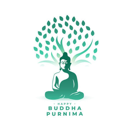 devotional buddha purnima background a monk under tree vectorのイラスト素材