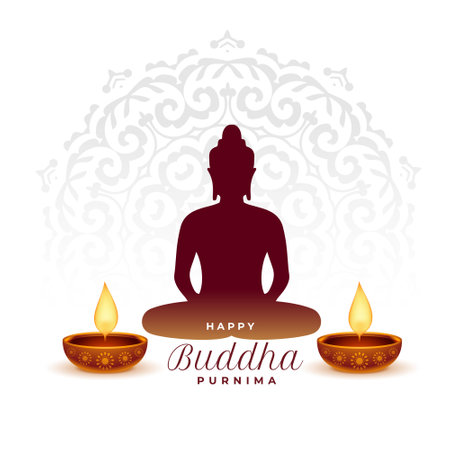 traditional gautama buddha purnima background with glowing diya vectorのイラスト素材