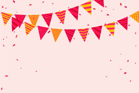 paper style decorative party flag background with confetti vectorのイラスト素材