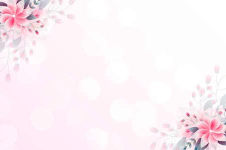 elegant rose pink wallpaper with flowers and bokeh effect vectorのイラスト素材